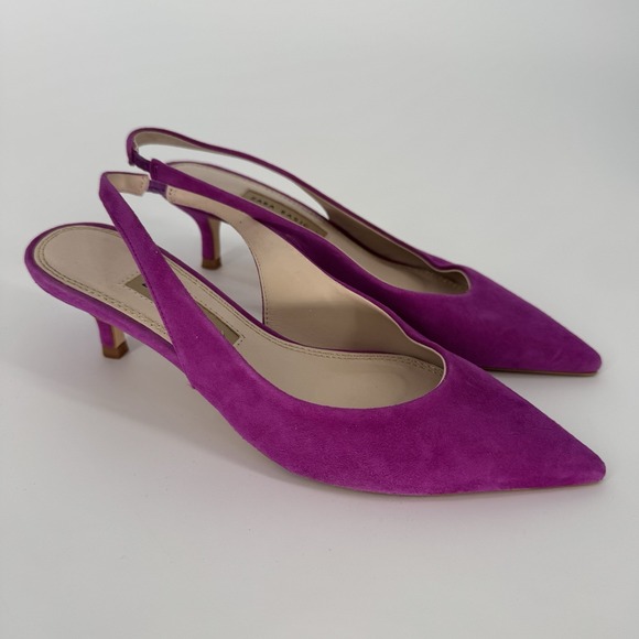 ZARA Basic Pointed Toe Sling Back Kitten Heels Fuchsia Pink Suede Women's 37/6.5 - Picture 1 of 5